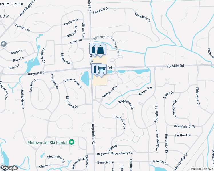 map of restaurants, bars, coffee shops, grocery stores, and more near 2021 Monarch Drive in Shelby Charter Township
