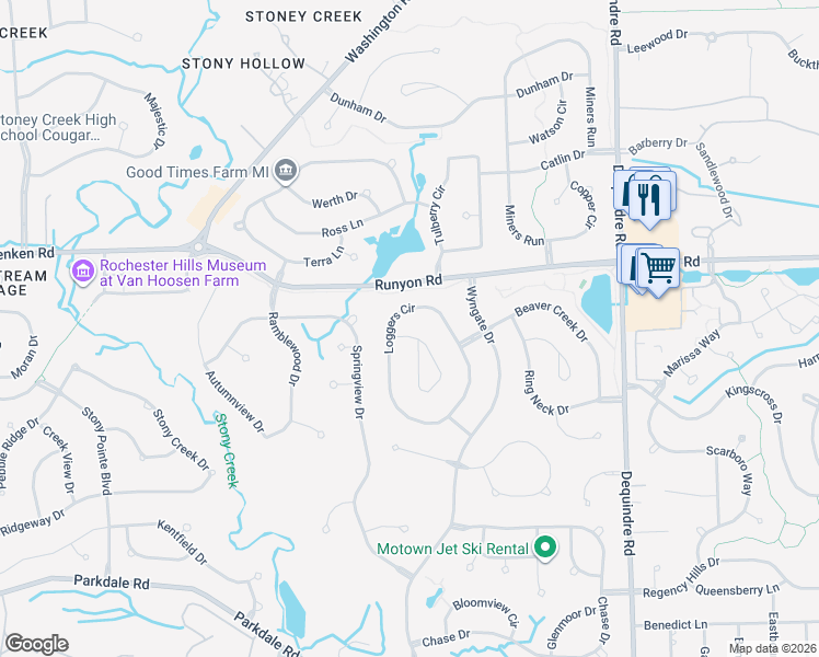 map of restaurants, bars, coffee shops, grocery stores, and more near 990 Hollow Corners Court in Rochester