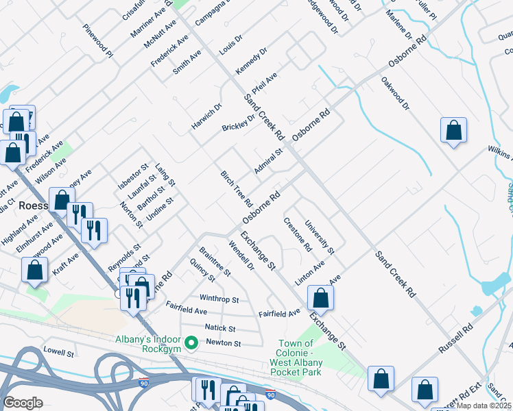 map of restaurants, bars, coffee shops, grocery stores, and more near 93A Osborne Road in Albany