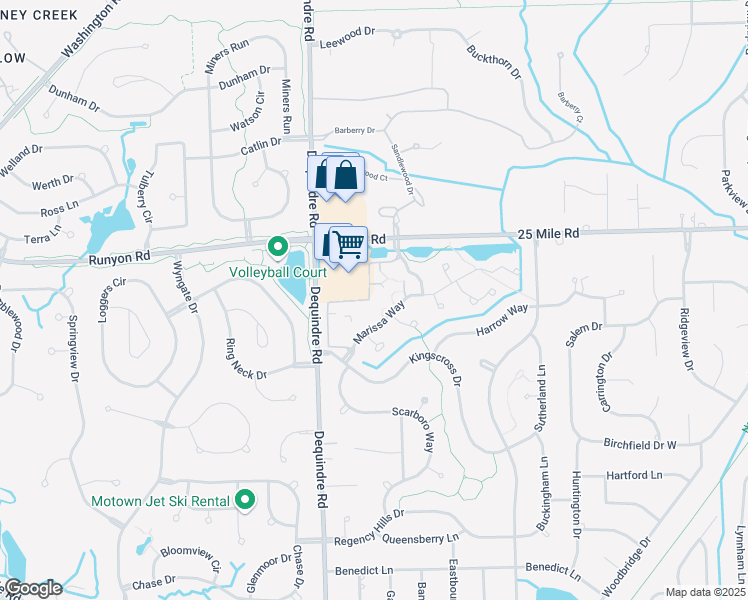 map of restaurants, bars, coffee shops, grocery stores, and more near 2077 Marissa Way in Shelby Township