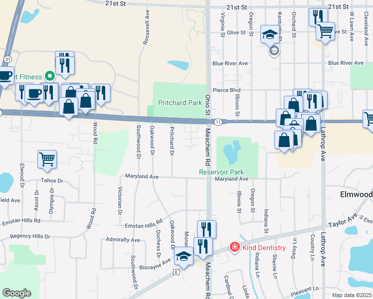 map of restaurants, bars, coffee shops, grocery stores, and more near 4912 Maryland Avenue in Racine
