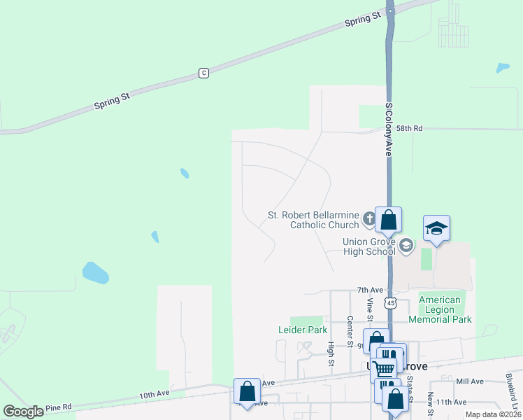 map of restaurants, bars, coffee shops, grocery stores, and more near 489 York Street in Union Grove
