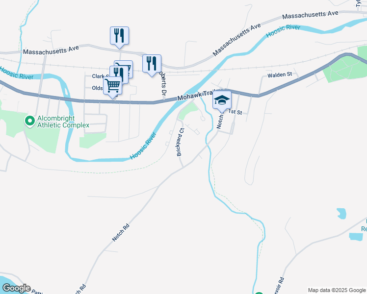 map of restaurants, bars, coffee shops, grocery stores, and more near 42-114 Brickyard Court in North Adams