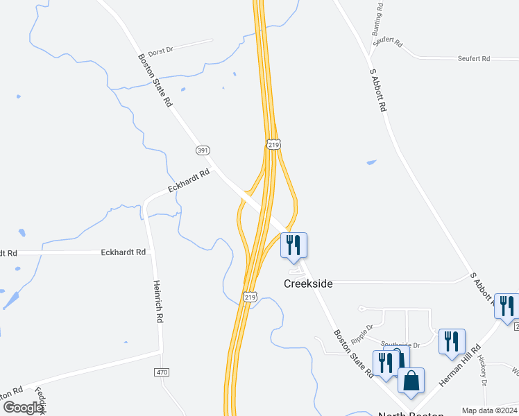 map of restaurants, bars, coffee shops, grocery stores, and more near 6941 Hamburg Springville Road in Hamburg