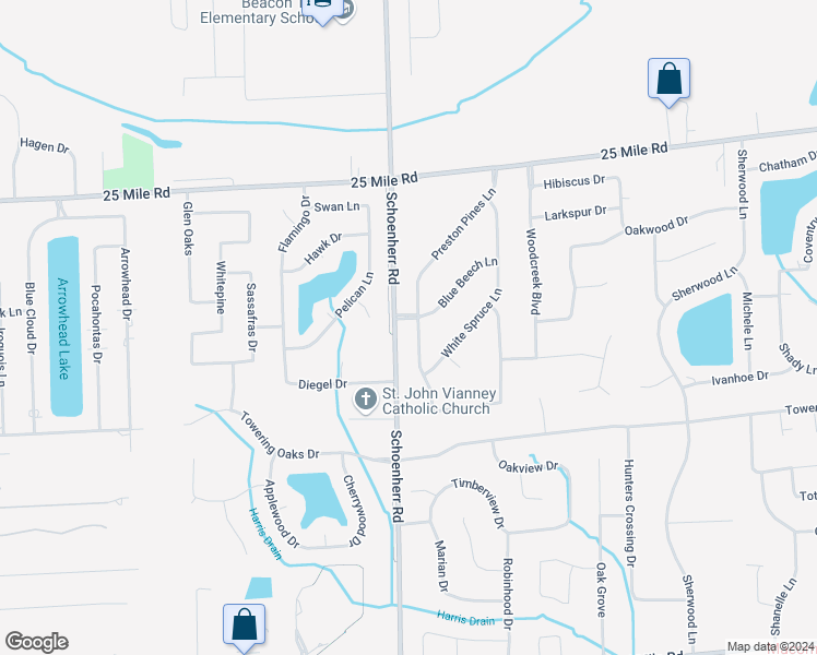 map of restaurants, bars, coffee shops, grocery stores, and more near 54415 Preston Pines Lane in Shelby Charter Township