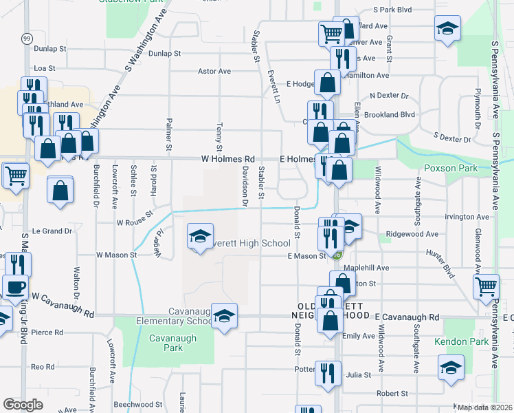map of restaurants, bars, coffee shops, grocery stores, and more near 3518 Davidson Drive in Lansing