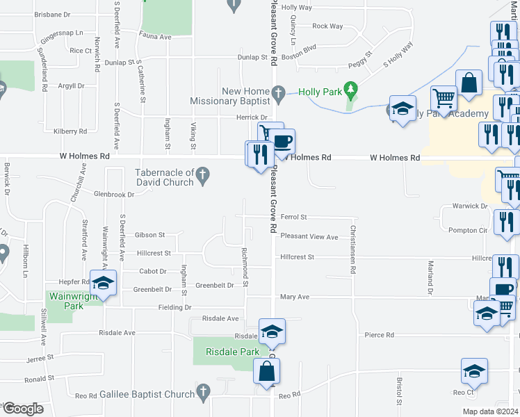 map of restaurants, bars, coffee shops, grocery stores, and more near 3722 Richmond Street in Lansing