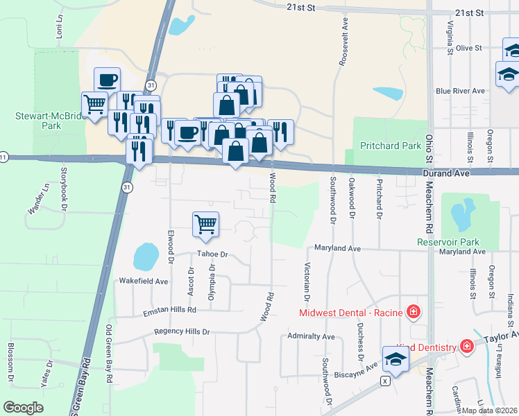 map of restaurants, bars, coffee shops, grocery stores, and more near 3204 Wood Road in Mount Pleasant