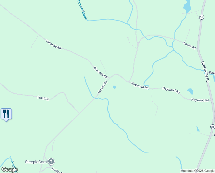 map of restaurants, bars, coffee shops, grocery stores, and more near 735 Mason Road in Ashby