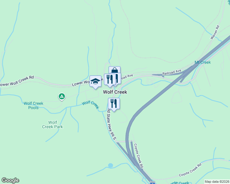 map of restaurants, bars, coffee shops, grocery stores, and more near in Wolf Creek