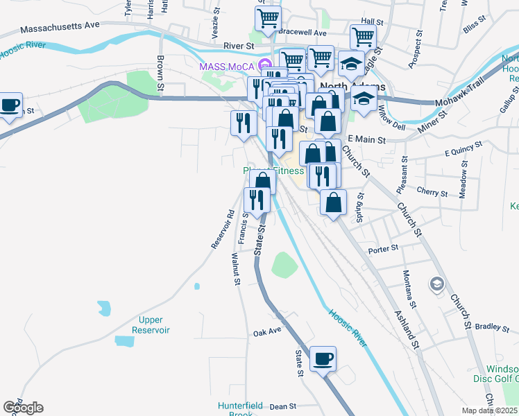 map of restaurants, bars, coffee shops, grocery stores, and more near 45-119 State Street in North Adams