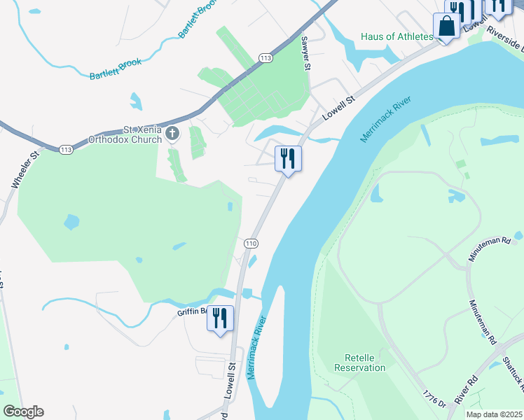 map of restaurants, bars, coffee shops, grocery stores, and more near 4 Hill Avenue in Methuen
