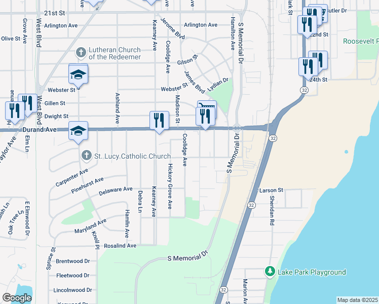map of restaurants, bars, coffee shops, grocery stores, and more near 3036 Coolidge Avenue in Mount Pleasant