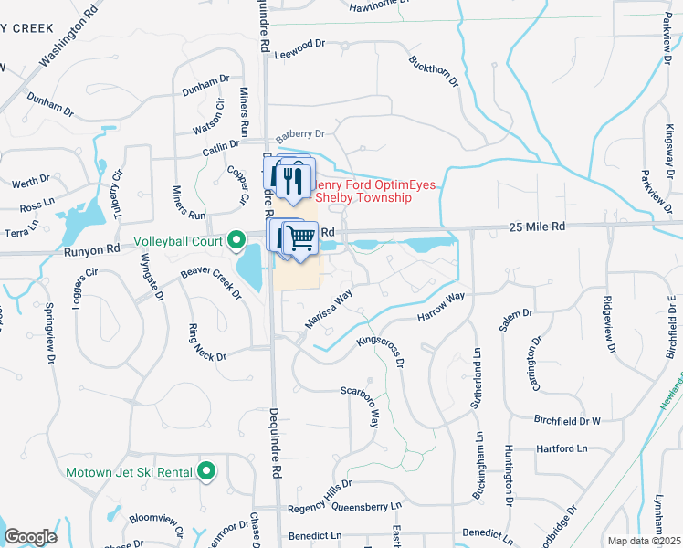 map of restaurants, bars, coffee shops, grocery stores, and more near 54851 Kingsley Drive in Macomb County