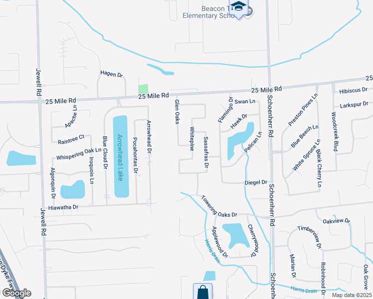 map of restaurants, bars, coffee shops, grocery stores, and more near 54583 Whitepine in Macomb County
