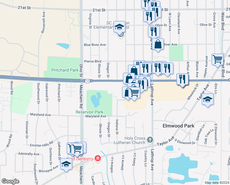 map of restaurants, bars, coffee shops, grocery stores, and more near 3100 Kentucky Street in Racine