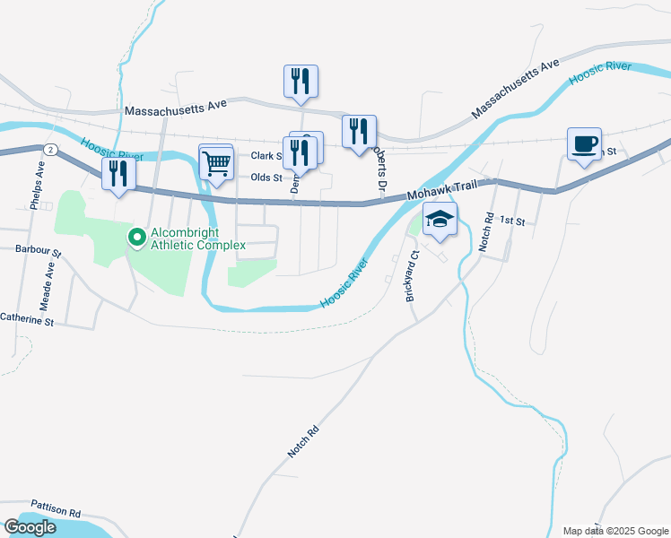 map of restaurants, bars, coffee shops, grocery stores, and more near 42-102 Harding Avenue in North Adams
