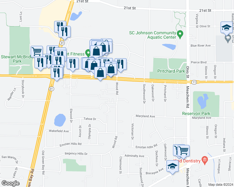 map of restaurants, bars, coffee shops, grocery stores, and more near 5515 Durand Avenue in Mount Pleasant