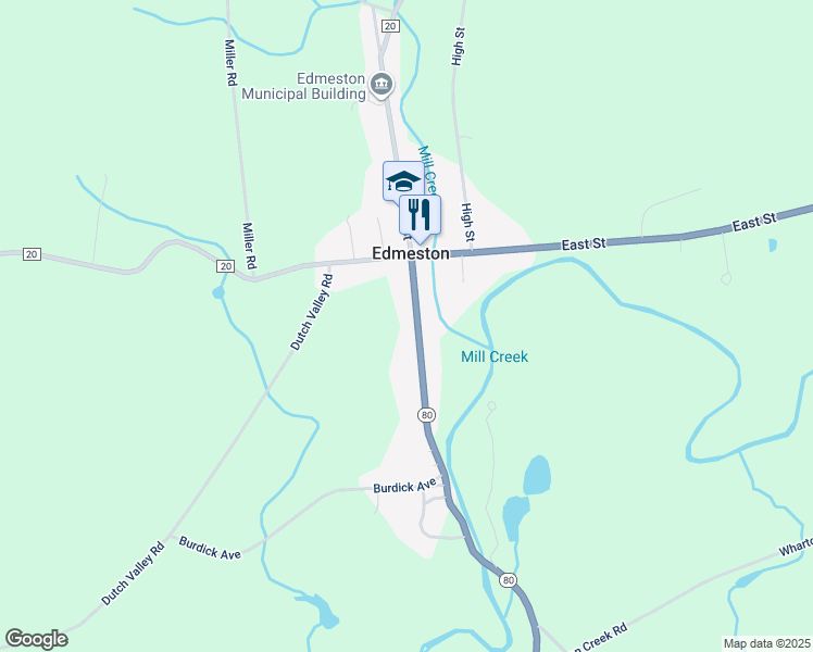 map of restaurants, bars, coffee shops, grocery stores, and more near 22 South St in Edmeston