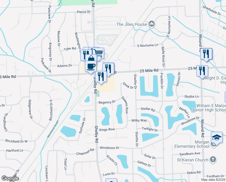 map of restaurants, bars, coffee shops, grocery stores, and more near 4912 Royal Cove Drive in Macomb County