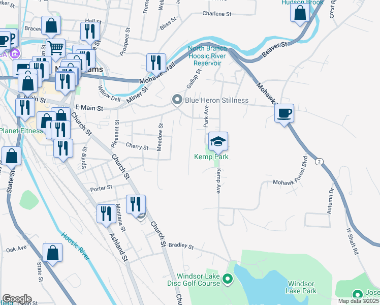 map of restaurants, bars, coffee shops, grocery stores, and more near 119 Summit Avenue in North Adams