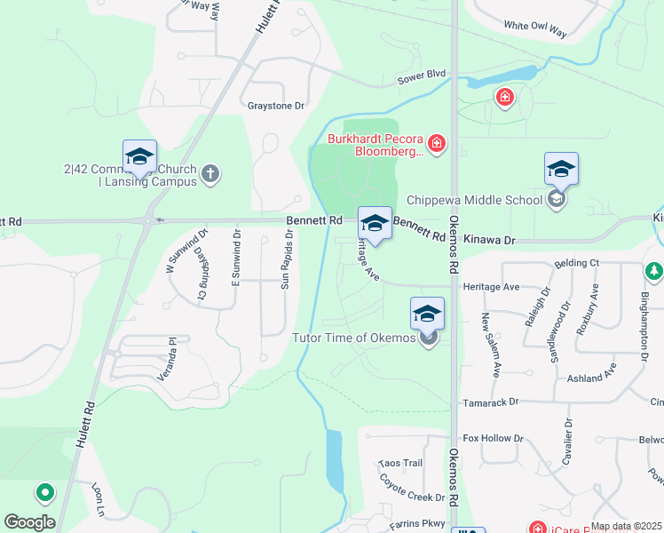 map of restaurants, bars, coffee shops, grocery stores, and more near 4455 Heritage Avenue in Meridian charter Township
