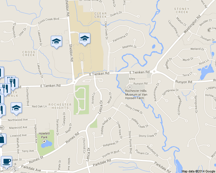 map of restaurants, bars, coffee shops, grocery stores, and more near 1073 Moran Dr in Rochester