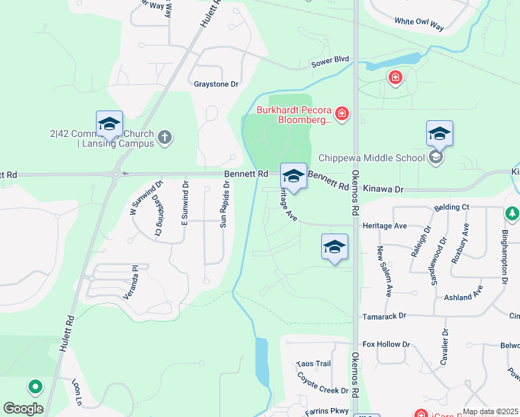 map of restaurants, bars, coffee shops, grocery stores, and more near 4455 Heritage Avenue in Meridian charter Township