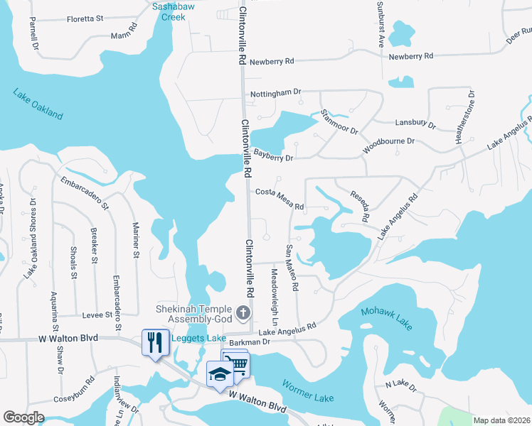map of restaurants, bars, coffee shops, grocery stores, and more near 3832 Lyndon in Waterford Township