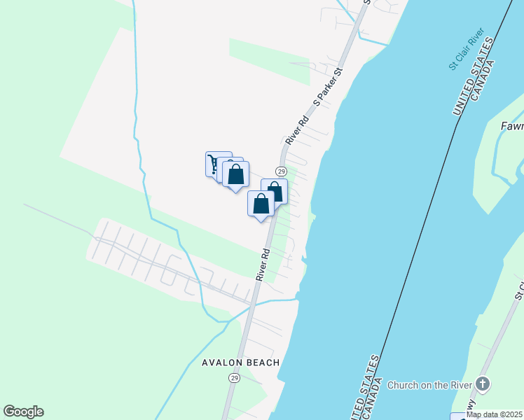 map of restaurants, bars, coffee shops, grocery stores, and more near 6730 River Road in Marine City