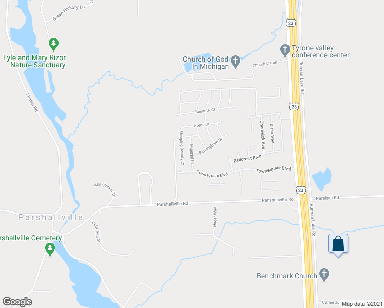 map of restaurants, bars, coffee shops, grocery stores, and more near Imperial Drive in Fenton