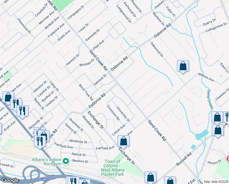 map of restaurants, bars, coffee shops, grocery stores, and more near 2 Linton Avenue in Albany