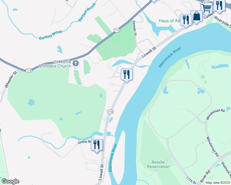 map of restaurants, bars, coffee shops, grocery stores, and more near 4 Hill Avenue in Methuen