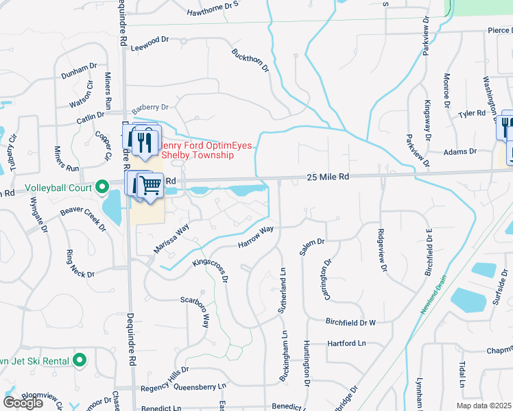 map of restaurants, bars, coffee shops, grocery stores, and more near 2770 Marissa Way in Shelby Township