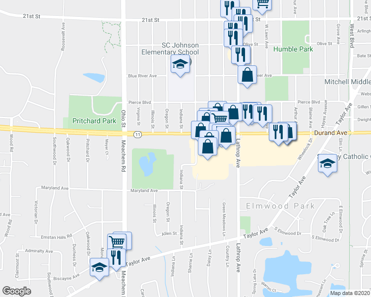 map of restaurants, bars, coffee shops, grocery stores, and more near 3100 Kentucky Street in Racine