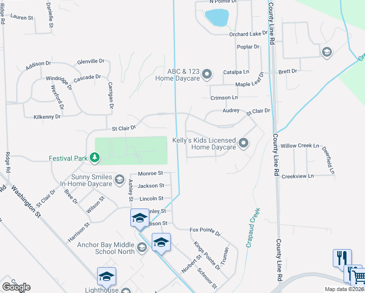 map of restaurants, bars, coffee shops, grocery stores, and more near 53809 Orson Road in New Baltimore