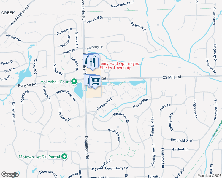 map of restaurants, bars, coffee shops, grocery stores, and more near 54851 Kingsley Drive in Macomb County