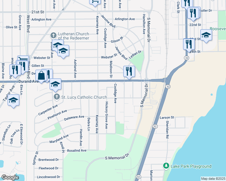 map of restaurants, bars, coffee shops, grocery stores, and more near 3036 Coolidge Avenue in Mount Pleasant