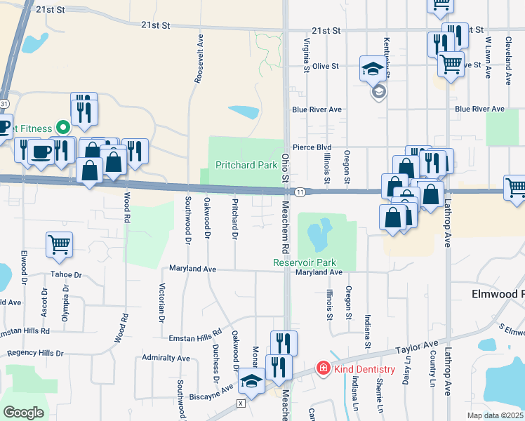 map of restaurants, bars, coffee shops, grocery stores, and more near 3057 Meyer Court in Racine