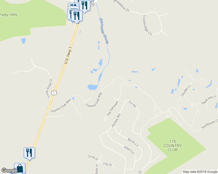 map of restaurants, bars, coffee shops, grocery stores, and more near 65 Country Club Way in Ipswich