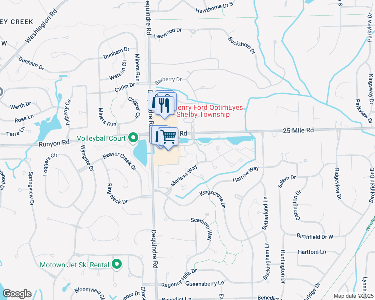 map of restaurants, bars, coffee shops, grocery stores, and more near 54851 Kingsley Drive in Macomb County