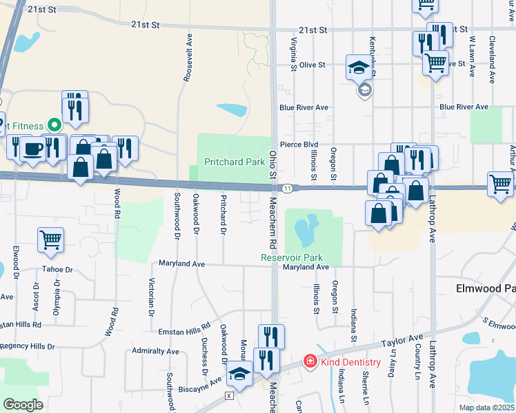map of restaurants, bars, coffee shops, grocery stores, and more near 3057 Meyer Court in Racine