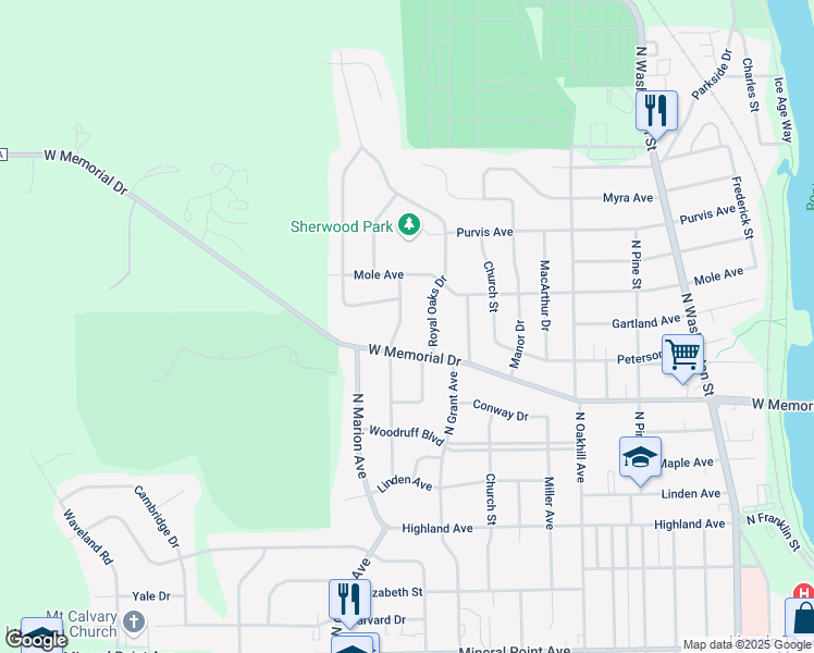 map of restaurants, bars, coffee shops, grocery stores, and more near 1122 North Osborne Avenue in Janesville