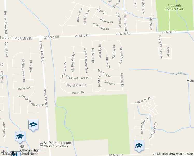 map of restaurants, bars, coffee shops, grocery stores, and more near 54301 Acadia Drive in Macomb