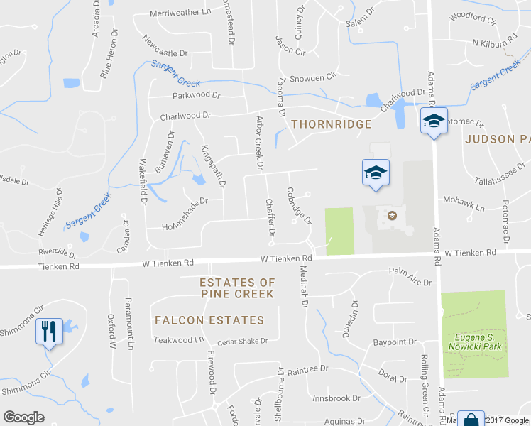 map of restaurants, bars, coffee shops, grocery stores, and more near 3508 Aynsley Drive in Rochester Hills