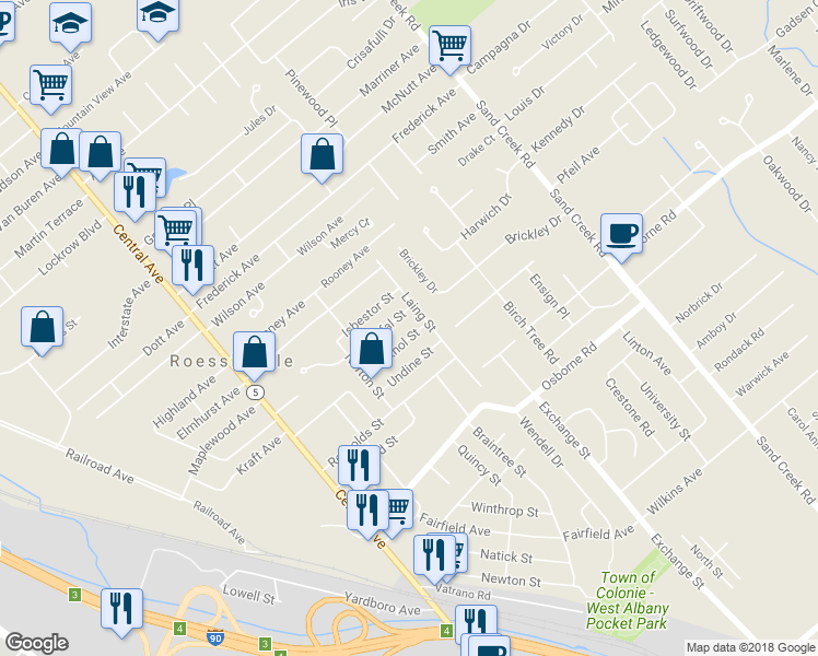 map of restaurants, bars, coffee shops, grocery stores, and more near 30 Barthol St in Albany