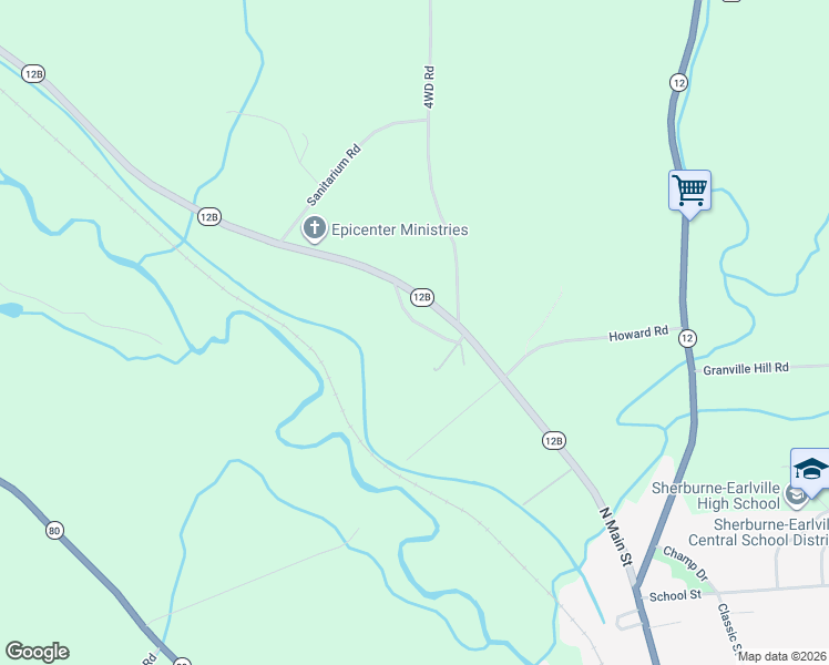 map of restaurants, bars, coffee shops, grocery stores, and more near 121 Foote Hill Rd in Sherburne