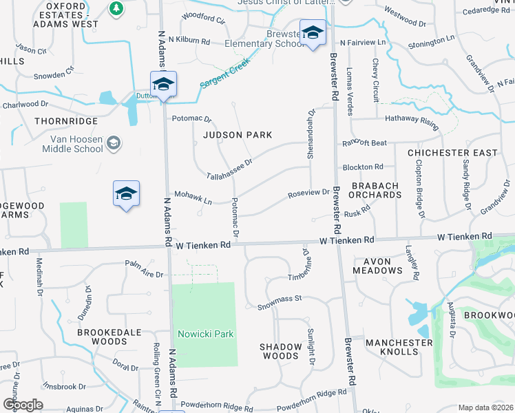 map of restaurants, bars, coffee shops, grocery stores, and more near 2714 Roseview Drive in Rochester Hills