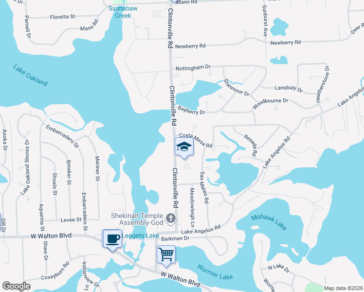 map of restaurants, bars, coffee shops, grocery stores, and more near 3832 Lyndon in Waterford Township