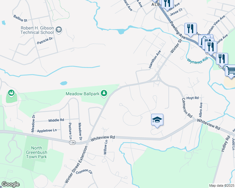 map of restaurants, bars, coffee shops, grocery stores, and more near 183 Winter Street in Troy